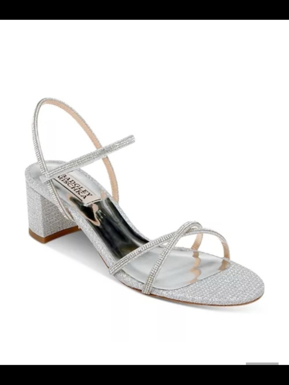 Badgley Mischka Silver Crystal Strap Block Heel Sandal Sz 8.5